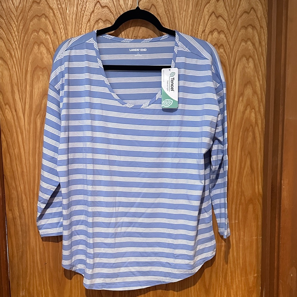 Lands' End Blue and White Boxy Blouse